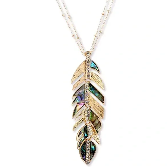 Lonna and Lilly Gold-tone Pavé and Stone Feather Pendant Necklace - Picture 7 of 8